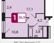 1-комнатная квартира площадью 36.9 кв.м, Северный Квартал, 1 | цена 2 509 200 руб. | www.metrprice.ru