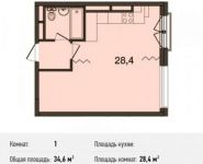 1-комнатная квартира площадью 34.6 кв.м, Ивановская улица, 1 | цена 3 114 000 руб. | www.metrprice.ru