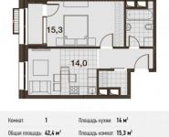 1-комнатная квартира площадью 42.4 кв.м, Заречная улица, 2/1с1 | цена 8 421 064 руб. | www.metrprice.ru