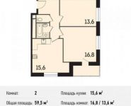 2-комнатная квартира площадью 59.5 кв.м, Новотушинская ул., 3 | цена 5 830 405 руб. | www.metrprice.ru
