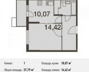 1-комнатная квартира площадью 37.8 кв.м, Живописная улица, вл21 | цена 5 012 188 руб. | www.metrprice.ru