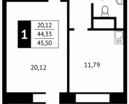 1-комнатная квартира площадью 45.5 кв.м, Клубная, 13 | цена 4 704 700 руб. | www.metrprice.ru