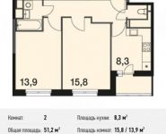 2-комнатная квартира площадью 51.2 кв.м, Сигнальный проезд, 3 | цена 8 345 600 руб. | www.metrprice.ru