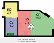 1-комнатная квартира площадью 26.9 кв.м, Бачуринская, корп.2 | цена 3 577 700 руб. | www.metrprice.ru