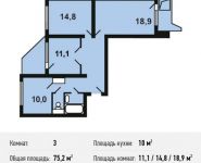 3-комнатная квартира площадью 75.2 кв.м, Вертолётчиков ул, 4к6 | цена 7 670 400 руб. | www.metrprice.ru