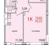 1-комнатная квартира площадью 45.23 кв.м в ЖК "Восточный Берег", 3 микрорайон, д.8 | цена 2 351 960 руб. | www.metrprice.ru