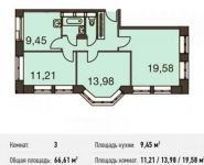 3-комнатная квартира площадью 66.6 кв.м, улица Фабрициуса, 22 | цена 8 890 960 руб. | www.metrprice.ru