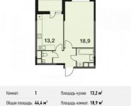 1-комнатная квартира площадью 44.4 кв.м, Ситникова ул., 1 | цена 3 831 720 руб. | www.metrprice.ru