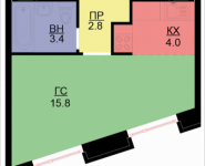 1-комнатная квартира площадью 24.8 кв.м, Некрасова, 6 | цена 2 229 520 руб. | www.metrprice.ru