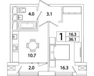 1-комнатная квартира площадью 36.16 кв.м, Рязанский проспект, д.влд 2 | цена 6 857 454 руб. | www.metrprice.ru
