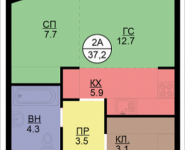 2-комнатная квартира площадью 37.2 кв.м, Некрасова, 6 | цена 2 983 440 руб. | www.metrprice.ru