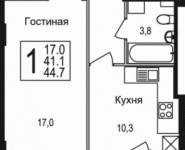 1-комнатная квартира площадью 44.7 кв.м, улица Фрунзе, 1 | цена 2 941 260 руб. | www.metrprice.ru