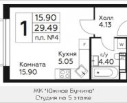 1-комнатная квартира площадью 29.49 кв.м, д.Столбово, уч.40/2, корп.4 | цена 3 126 470 руб. | www.metrprice.ru