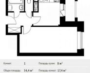 1-комнатная квартира площадью 34.4 кв.м, Ленинский проспект, 83 | цена 3 236 558 руб. | www.metrprice.ru
