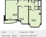 2-комнатная квартира площадью 60.3 кв.м, Вертолетчиков ул. | цена 5 740 982 руб. | www.metrprice.ru