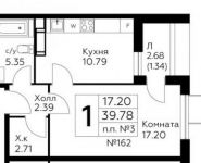 1-комнатная квартира площадью 39.8 кв.м в ЖК "Южное Бунино", Ельнинская улица, 13 | цена 3 275 913 руб. | www.metrprice.ru