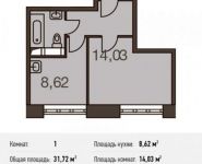 1-комнатная квартира площадью 31.7 кв.м в Микрорайон "Домашний", Донецкая улица, 30с29 | цена 4 373 078 руб. | www.metrprice.ru