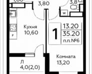 1-комнатная квартира площадью 35.2 кв.м, д.Столбово, уч.40/2, корп.7 | цена 2 957 768 руб. | www.metrprice.ru