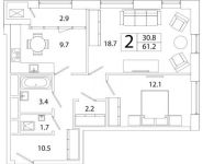 2-комнатная квартира площадью 61.24 кв.м, Рязанский проспект, д.влд 2 | цена 10 571 799 руб. | www.metrprice.ru