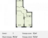 1-комнатная квартира площадью 39.2 кв.м, Северное шоссе, к9 | цена 2 105 040 руб. | www.metrprice.ru