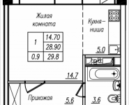 1-комнатная квартира площадью 29.8 кв.м, Просвещения, 12 | цена 1 825 480 руб. | www.metrprice.ru