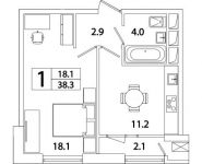1-комнатная квартира площадью 38.26 кв.м, Рязанский проспект, д.влд 2 | цена 7 358 545 руб. | www.metrprice.ru