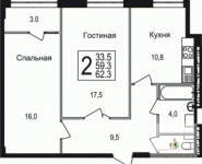 2-комнатная квартира площадью 62.3 кв.м, улица Фрунзе, 1 | цена 3 775 380 руб. | www.metrprice.ru