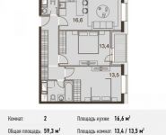 2-комнатная квартира площадью 59.3 кв.м, Ясеневая ул., 14С8 | цена 7 365 060 руб. | www.metrprice.ru