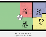 1-комнатная квартира площадью 26.6 кв.м, Бачуринская, корп.2 | цена 3 990 000 руб. | www.metrprice.ru