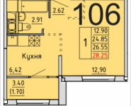 1-комнатная квартира площадью 28.25 кв.м, деревня Лопатино, 21 | цена 2 320 336 руб. | www.metrprice.ru