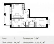 2-комнатная квартира площадью 46.8 кв.м, улица Некрасова, 8 | цена 3 301 422 руб. | www.metrprice.ru