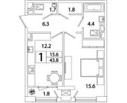 1-комнатная квартира площадью 43.8 кв.м, Рязанский пр-кт, 2 | цена 7 039 711 руб. | www.metrprice.ru