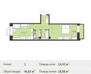 1-комнатная квартира площадью 46.05 кв.м,  | цена 3 799 125 руб. | www.metrprice.ru