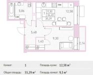 1-комнатная квартира площадью 35.29 кв.м в ЖК "Столичный", Калинина ул, 8 | цена 3 934 835 руб. | www.metrprice.ru