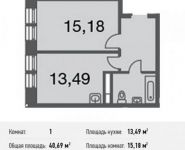 1-комнатная квартира площадью 40.7 кв.м в Микрорайон "Домашний", Донецкая улица, 30с29 | цена 6 123 845 руб. | www.metrprice.ru