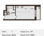 1-комнатная квартира площадью 34.4 кв.м, Акуловская улица, 23 | цена 5 918 245 руб. | www.metrprice.ru