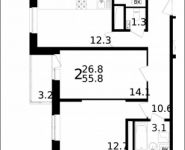 2-комнатная квартира площадью 55 кв.м, Колпакова ул., 44 | цена 4 385 880 руб. | www.metrprice.ru