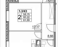 2-комнатная квартира площадью 61.7 кв.м, Лазоревый пр., 3 | цена 14 839 713 руб. | www.metrprice.ru