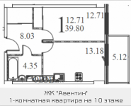 1-комнатная квартира площадью 39.8 кв.м в ЖК "Авентин", Железнодорожная, 33, корп.2 | цена 2 832 845 руб. | www.metrprice.ru