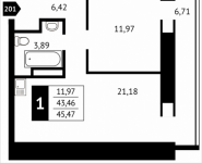 1-комнатная квартира площадью 45.1 кв.м, Клубная, 13 | цена 4 620 946 руб. | www.metrprice.ru