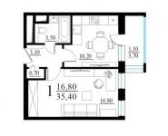 1-комнатная квартира площадью 35.4 кв.м, улица Дмитрия Ульянова, 6к1 | цена 7 405 680 руб. | www.metrprice.ru