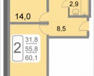 2-комнатная квартира площадью 60.1 кв.м, 2-й Грайвороновский проезд, 38, корп.9 | цена 8 386 023 руб. | www.metrprice.ru