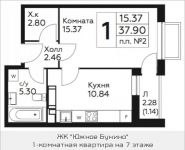 1-комнатная квартира площадью 37.9 кв.м, д.Столбово, уч.40/2, корп.4 | цена 3 942 263 руб. | www.metrprice.ru