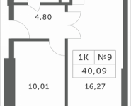 1-комнатная квартира площадью 40.09 кв.м, Мякининское шоссе, 2 | цена 3 339 497 руб. | www.metrprice.ru