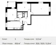 3-комнатная квартира площадью 69.6 кв.м, Софийская ул. | цена 6 526 354 руб. | www.metrprice.ru