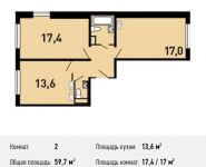 2-комнатная квартира площадью 59.7 кв.м, улица Недорубова, 3 | цена 6 122 832 руб. | www.metrprice.ru