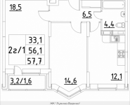 2-комнатная квартира площадью 57.7 кв.м, Строителей, корп.45 | цена 3 231 200 руб. | www.metrprice.ru