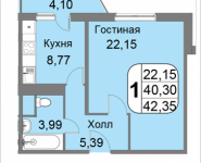 1-комнатная квартира площадью 42.9 кв.м, Большая Очаковская, 44, корп.1 | цена 7 378 800 руб. | www.metrprice.ru