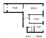 3-комнатная квартира площадью 59 кв.м, Загорьевская ул., 12К1 | цена 6 200 000 руб. | www.metrprice.ru