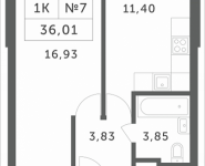 1-комнатная квартира площадью 36.01 кв.м, Раздоры, корп.1 | цена 3 125 668 руб. | www.metrprice.ru